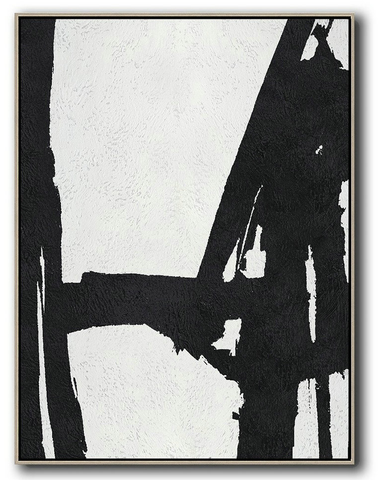 Abstract Painting Extra Large Canvas Art,Black And White Minimal Painting On Canvas - Colorful Wall Art